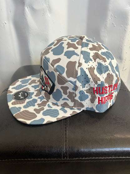 Zapped “Osprey” 7 Panel Perforated Cap- BLUE OLD SCHOOL CAMO- BLACK LOGO w/ BOLD style