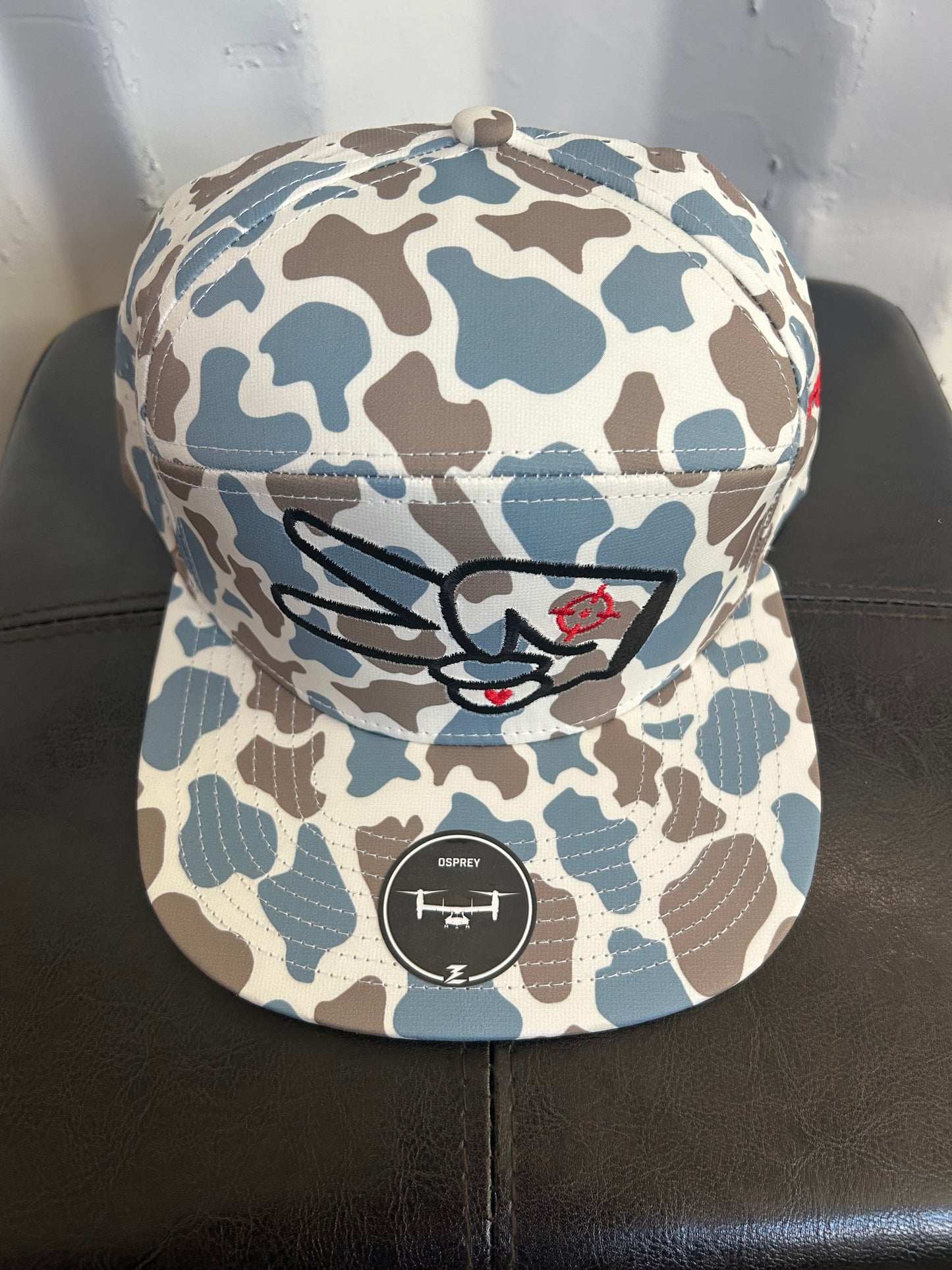 Zapped “Osprey” 7 Panel Perforated Cap- BLUE OLD SCHOOL CAMO- BLACK LOGO w/ BOLD style