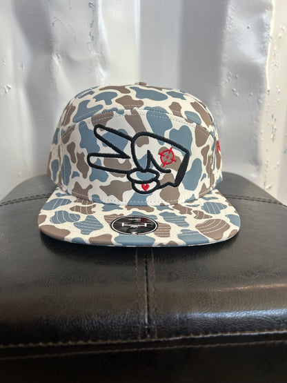 Zapped “Osprey” 7 Panel Perforated Cap- BLUE OLD SCHOOL CAMO- BLACK LOGO w/ BOLD style