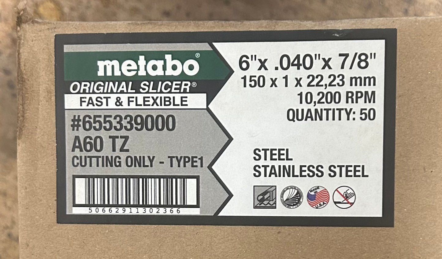 Metabo Original Slicer- 6" x .040" x 7/8"- Steel/Stainless Steel Cutting Discs- Type 1