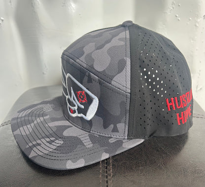 PL Series Hydro Cap- DARK GREY CAMO/BLACK- WHITE LOGO w/ BOLD style