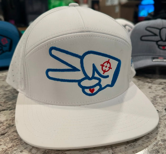 Richardson 169 Hat- SOLID WHITE- BLUE LOGO w/ BOLD style