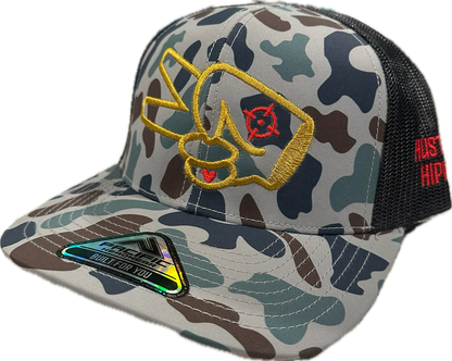 Pacific P686 Hat- MALLARD CAMO/BLACK- GOLD LOGO w/ BOLD style