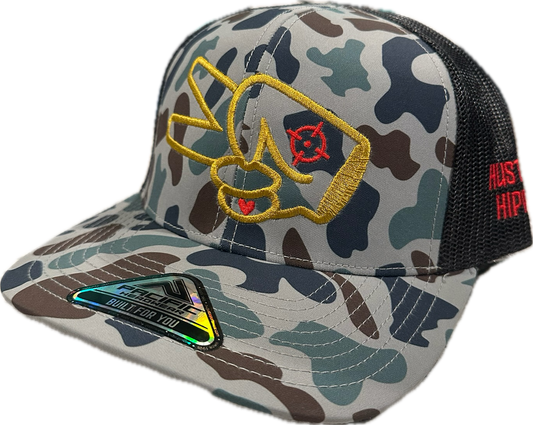 Pacific P686 Hat- MALLARD CAMO/BLACK- GOLD LOGO w/ BOLD style