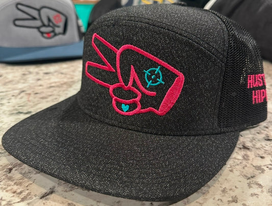 Pacific P710 Hat- HEATHER DARK GREY/BLACK- PINK LOGO w/ BOLD style