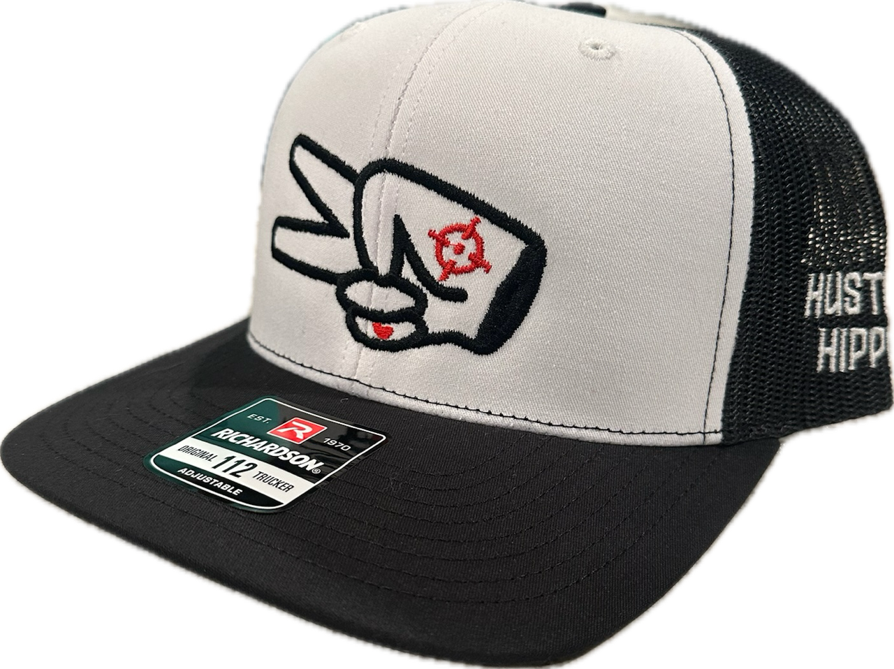 Richardson 112 Hat- WHITE/BLACK- BLACK LOGO w/ BOLD style