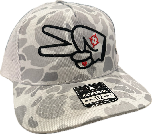 Richardson 112 Hat- WHITE/GREY CAMO- BLACK LOGO w/ BOLD style