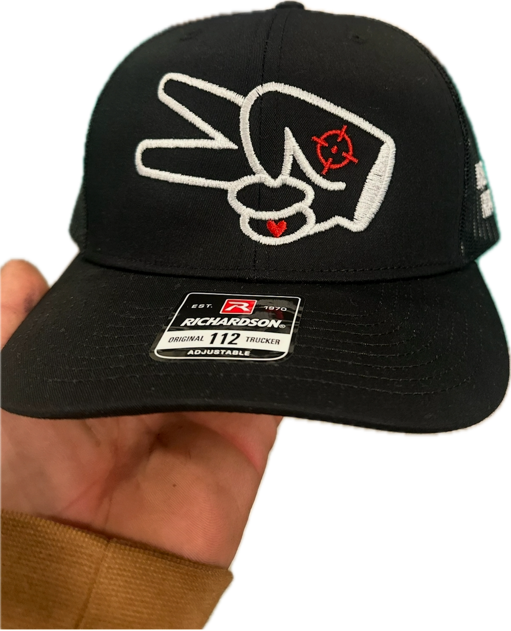 Richardson 112 Hat- BLACK/BLACK- WHITE LOGO w/ BOLD style