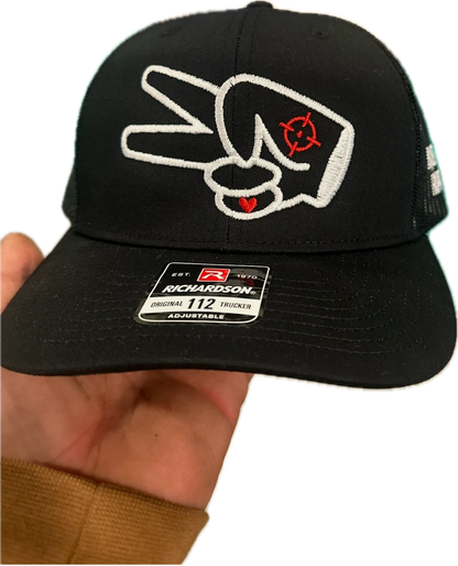 Richardson 112 Hat- BLACK/BLACK- WHITE LOGO w/ BOLD style