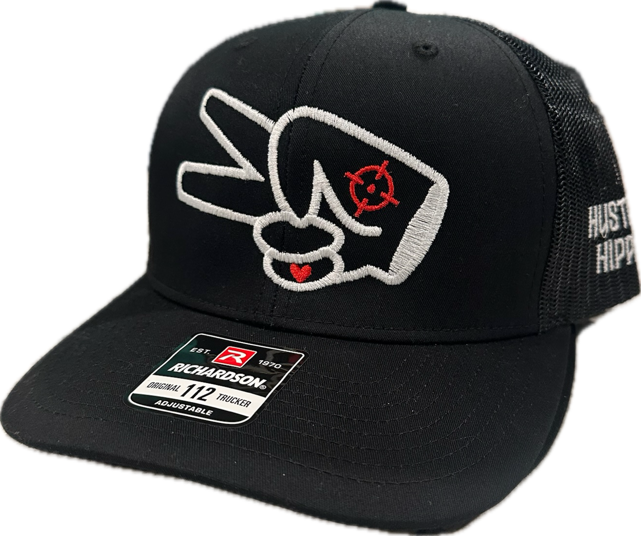 Richardson 112 Hat- BLACK/BLACK- WHITE LOGO w/ BOLD style