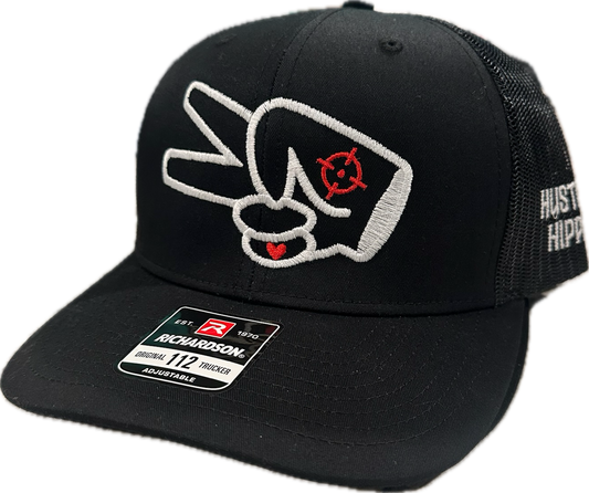 Richardson 112 Hat- BLACK/BLACK- WHITE LOGO w/ BOLD style